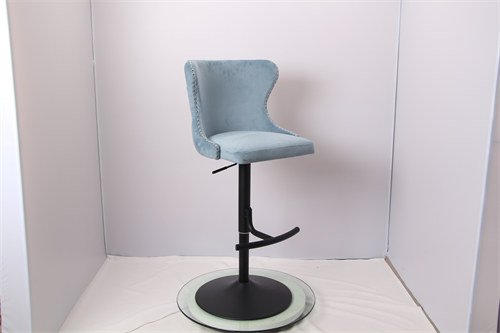 light blue velvet black coating base adjustable home use bar stool