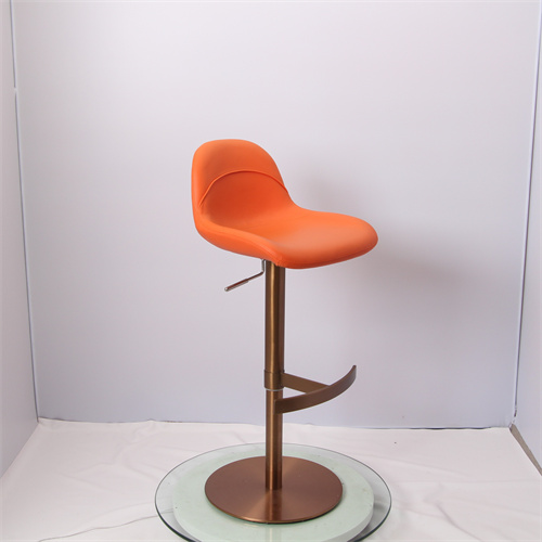 orange color PU leather seat and rose golden adjustable bar stool